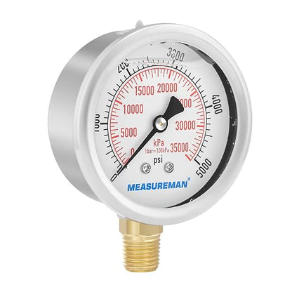 MEASUREMAN 2-1/2inch Dial Size, Liquid Filled Hydraulic Pressure Gauge - Image 6