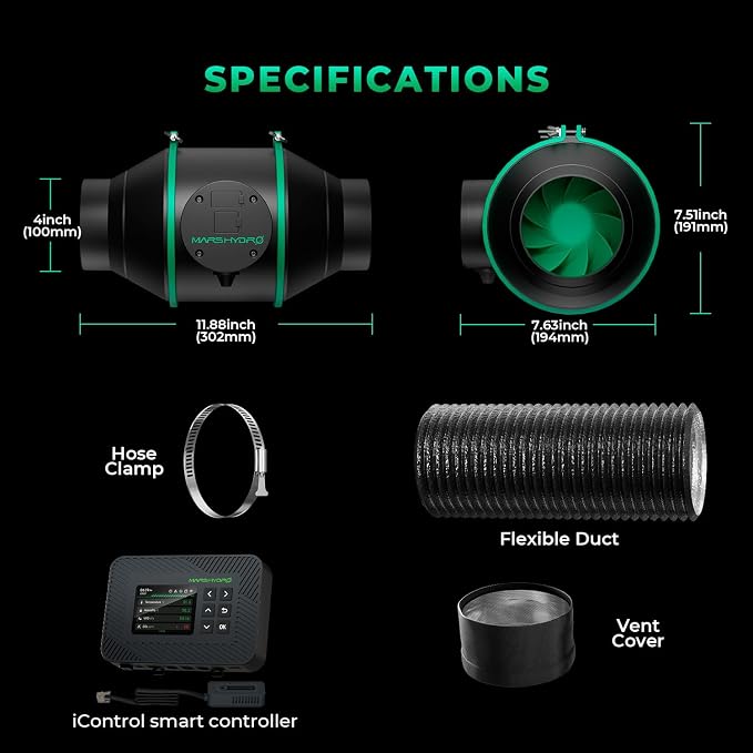 MARS Hydro 4" Smart Air Filtration Kit, Inline Duct Fan - Image 9