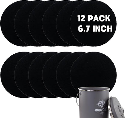 12 Pack - 6.7 Inch Round Compost Bin Charcoal Filters, Extra Thick Activated by Holismo