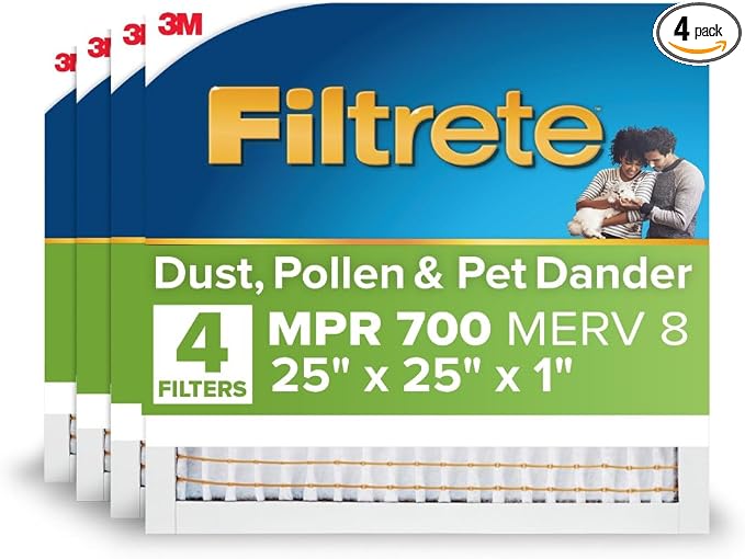 Filtrete 25x25x1 AC Furnace Air Filter, MPR 700, MERV 8, Tough on Pollen by Filtrete