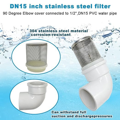 DN15 inch stainless steel filter cover connected to 90 degree elbow 1/2" PVC - Image 2