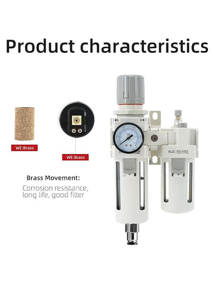 1/2" PT Compressed Air Filter Regulator Lubricator Combo Water/Oil Trap - Image 3