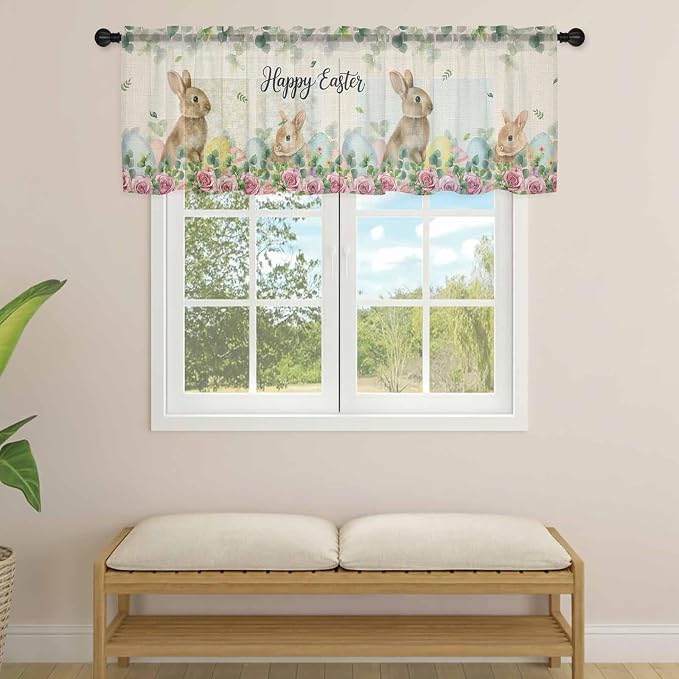 Easter Sheer Valances for Windows 54"x18", Light Filtering Kitchen Curtains - Image 4