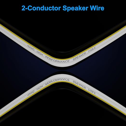 Mygatti 14AWG Speaker Wire 50 FT, 14/2 Gauge Audio Speaker Wire, for Car Speakers Stereo, Home Theater, Automotive Wire, White Jacket with Yellow Polarity Marker, CCA, 2 Conductors Electrical Wire