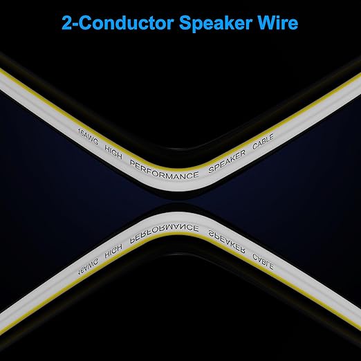 18AWG Speaker Wire 25 FT, 18 Gauge Audio Security Alarm Hookup Control Low Voltage Cable, Home Theater Wire, Automotive Wire, White Cord with Yellow Polarity Marker, CCA, 2 Conductors Electrical Wire