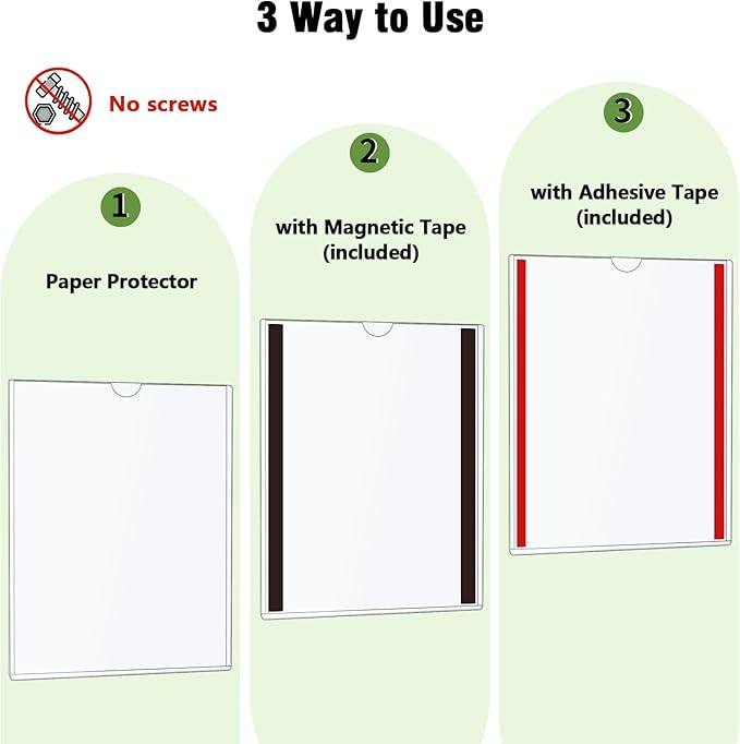 Mutualsign 2 Pcs Wall Sign Holder 8.5"x11" Magnetic Sign Holder, Rigid Print Protectors with Magnet Strips and Adhesive Strips, Wall Mount Plastic Paper Holder for Office Store Home Window Display (Clear)