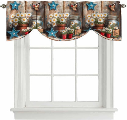 Country Flower Tie Up Valance for Window, Western Texas Star Butterfly Barn by AMZRicher