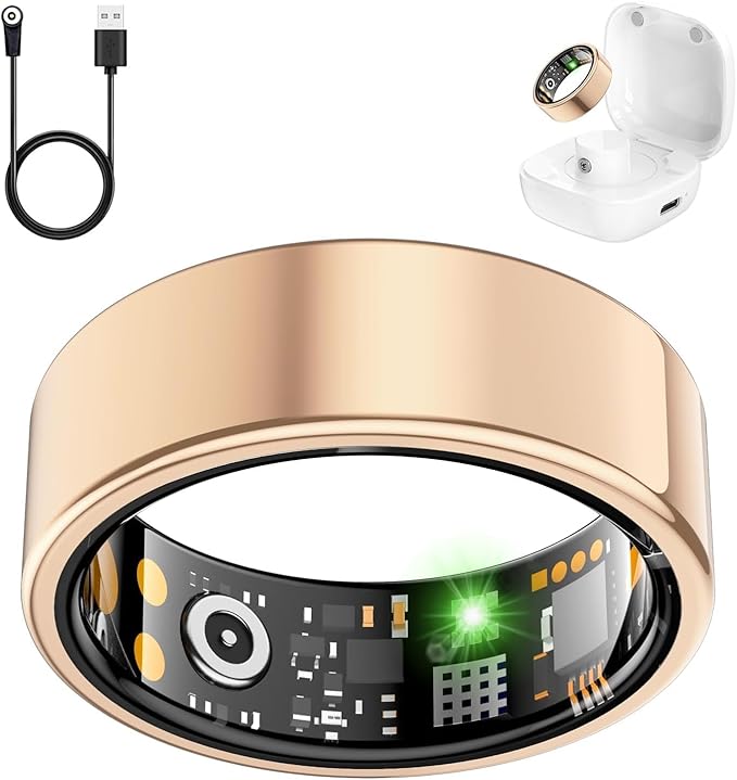 Smart Health Ring for Women Men, Fitness Tracker Ring with Heart Rate, Blood Oxygen, Sleep Tracker, Step Tracker, No Subscription Fee, IP68 Waterproof Smart Ring for iphone & Android (Rose Gold, 12#)