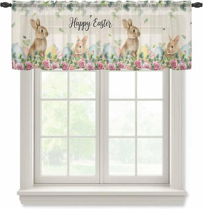 Easter Sheer Valances for Windows 42"x12", Light Filtering Kitchen Curtains by Unknown