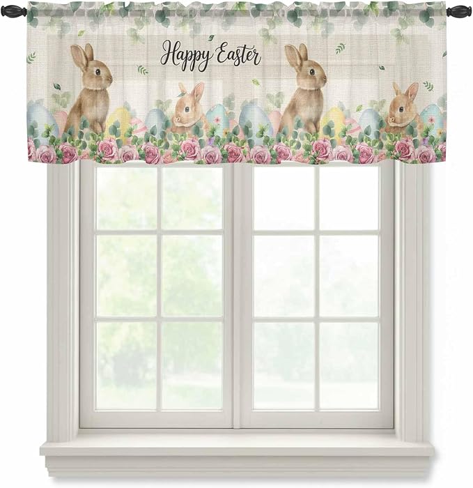 Easter Sheer Valances for Windows 60"x18", Light Filtering Kitchen Curtains by Unknown