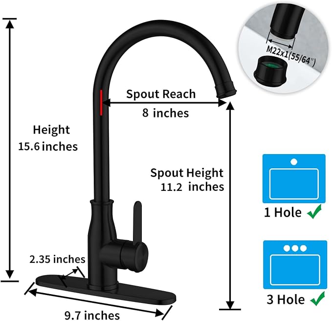 Single Handle Kitchen Faucet Stainless Steel Matte Black, Modern High Arc - Image 4
