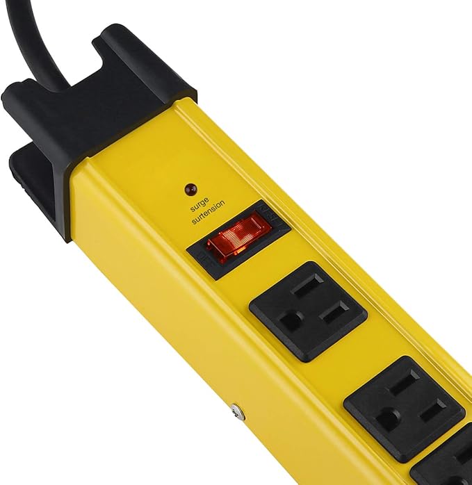 Heavy Duty Power Strip Surge Protector - 6 Outlet Industrial Strip with 15A, 25 FT Cord, 1200 Joules - ETL Listed Yellow Metal for Shop, Workshop, Garden