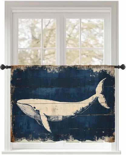 Sheer Curtains 54 Inch Length, Ocean Whale Blue Semi Sheer Curtains Light by Unknown