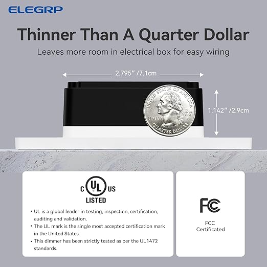 ELEGRP Dimmer Switch, Digital Dimmer Light Switch for LED Lights 150W, INC/HAL 450W, Single Pole LED Dimmer Switch, Needs Neutral Wire, Wall Plate Included, UL Listed, 6 Pack, Matte White