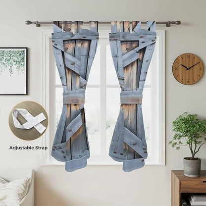 Farmhouse Wood Grain Bathroom Curtains 63 Inch Length, Window Curtains Tab Top - Image 5
