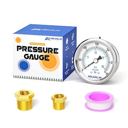 MEANLIN MEASURE 0~300Psi Dry Pressure Gauge Stainless Steel 1/8" NPT 2" FACE by MEANLINMEASURE
