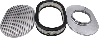 1 Set SHLPDFM Air Cleaner Polished Aluminum Silver 12"" Oval Full Finned Air by SHLPDFM