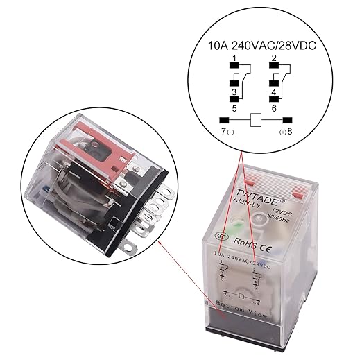 TWTADE/DC 6V Electromagnetic Power Coil Relay 10A 8 Pins DPDT 2NO 2NC with Indicator Light and Socket Base -YJ2N-LY