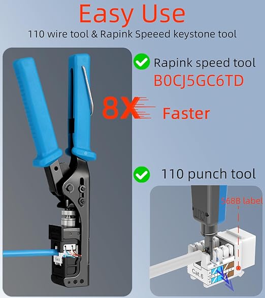 Rapink RJ45 Keystone Jack Cat6 10G Support, Cat6 Keystone Jacks UTP 10 Pack for Wall Plate and Patch Panel, Rj45 Keystone 90 Degree Red Color for Cat 6, Cat5e, Cat5 Cabling