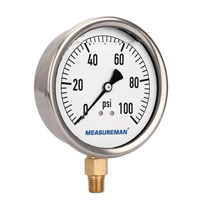 MEASUREMAN 4" Dial Size, Glycerin Filled Plumbing Pressure Gauge, Stainless - Image 2