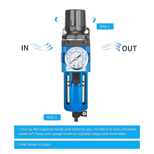 NANPU 3/4" NPT Compressed Air Filter Regulator Combo Piggyback, 5 Micron Brass - Image 2