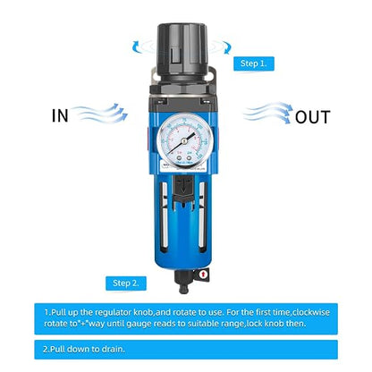 NANPU 3/4" NPT Compressed Air Filter Regulator Combo Piggyback, 5 Micron Brass - Image 2