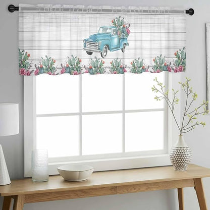 Farmhouse Sheer Valance Curtains, Summer Blue Car - Image 3