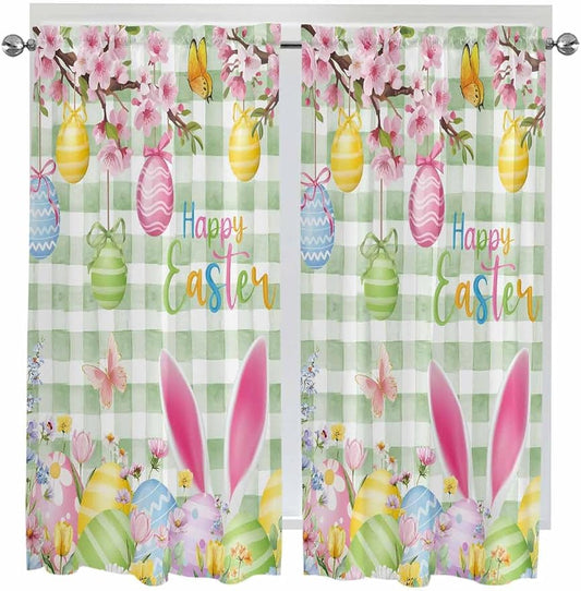 Happy Easter Living Room Curtains 72 Inches length, Spring Bunny Eggs Flower by Unknown