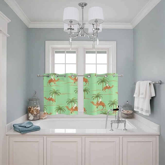 2 Panel Kitchen Cafe Curtains, Desert Camels Sunlight Filtering Nature Air - Image 3