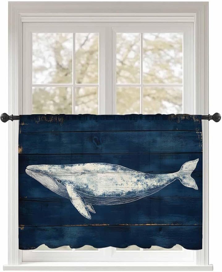 Sheer Curtains 54 Inch Length, Summer Whale Semi Sheer Curtains Light Filtering by Unknown