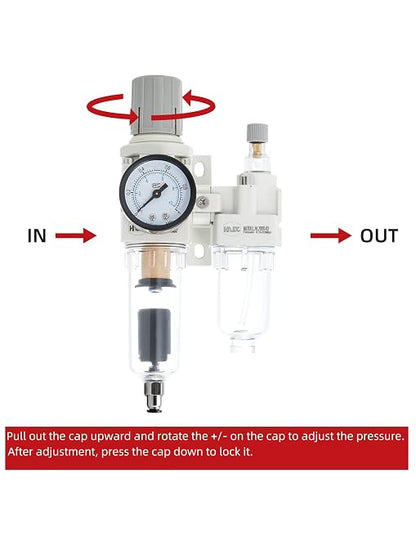 1/4" PT Compressed Air Filter Regulator Lubricator Combo Water/Oil Trap - Image 4