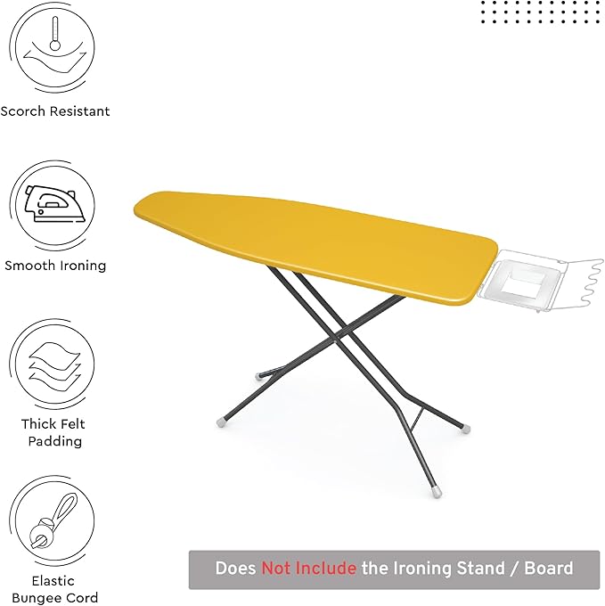 Encasa XO Ironing Board Cover and Pad 42"x14" - 4mm Felt Medium Iron Board Cover with Padding - Heat Resistant, Stain-Safe Dye, Non Slip Elastic Bungee Cord Tightening Iron Table Cover Mango