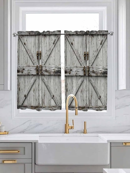 Vintage Gate Tier Curtains 45 Inches Long, Farmhouse Wooden Grain Shabby Chic - Image 3