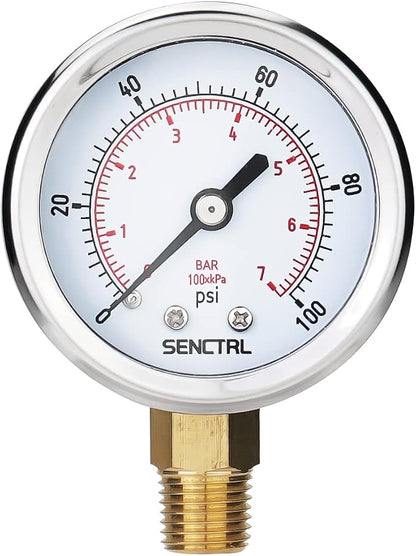 SENCTRL 0-100 Psi Pressure Gauge, 1/4 NPT Lower Mount, Waterproof, Stainless by senctrl
