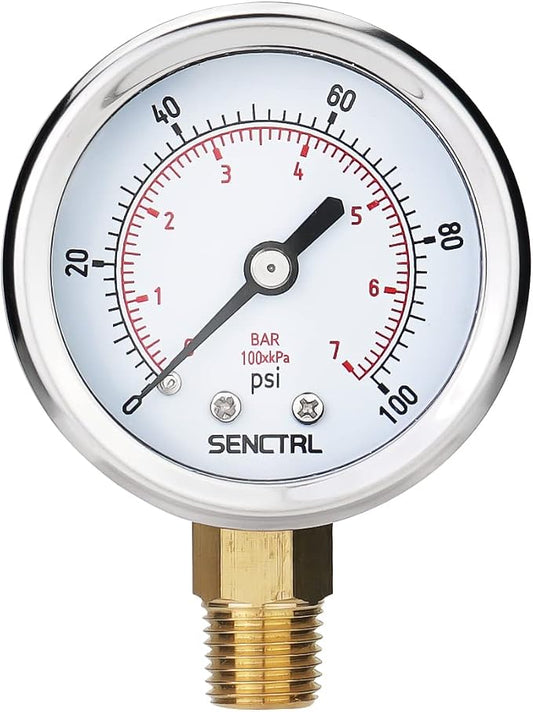 SENCTRL 0-100 Psi Pressure Gauge, 1/4 NPT Lower Mount, Waterproof, Stainless by senctrl