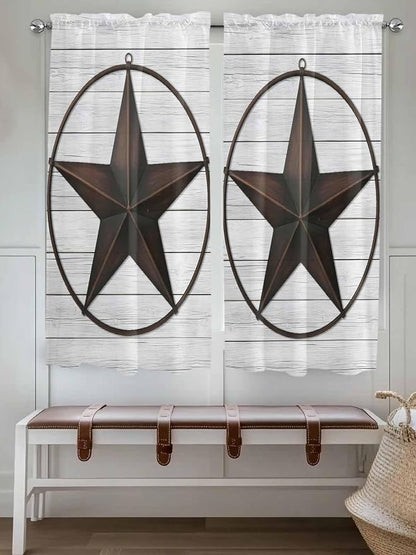Vintage Farm Western Star Window Valance Curtains, 2 Panel - Image 2