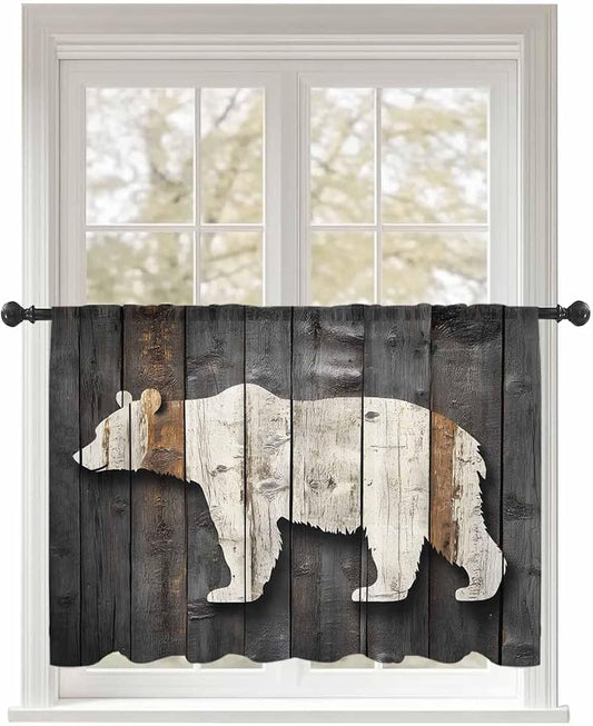 Sheer Curtains 54 Inch Length, Vintage White Brown Bear Semi Sheer Curtains by Unknown