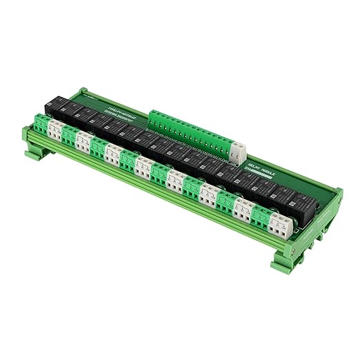 GUETNEU Relay Board, 16 Channel 1 SPDT DIN Rail Mount 24V DC/AC Relay, Interface Board