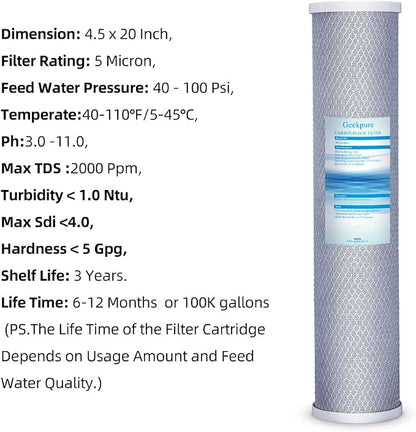 Geekpure Whole House PP Sediment and Carbon Block Replacement Filters -4.5 x 20 - Image 2