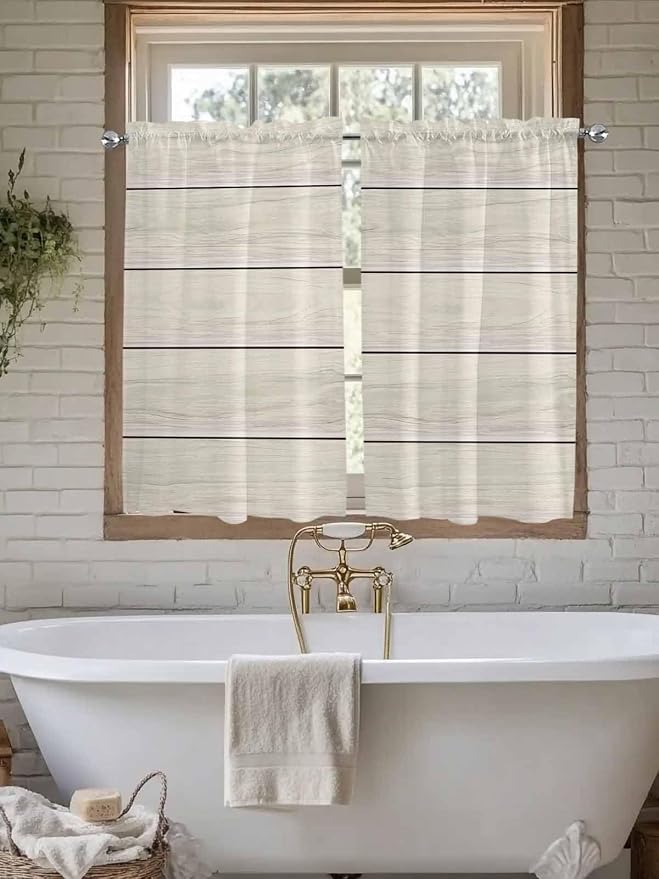Vintage Country Wooden Board Window Valance Curtains, Gradient Wood Grain Line - Image 6
