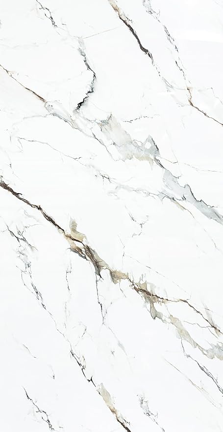 Dundee Deco Faux Marble Wall Panels - 2 ft X 4 ft - Glossy, Waterproof Indoor Wall Cladding - White, Grey, Tan Veins - Set of 4 - Covers 31 sq ft