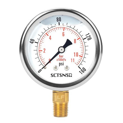 2-1/2" Dial Size, 0-160 Psi Lead-Free Pressure Gauge, Glycerin Liquid Filled by SCTSNSR