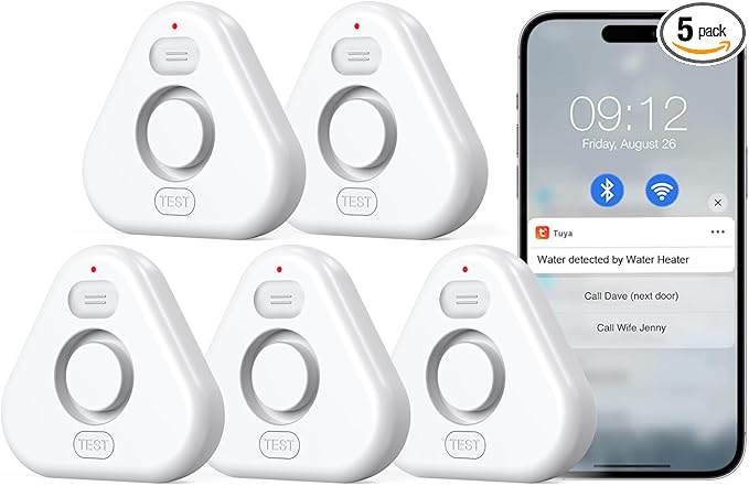 Water Detector Sensor,Water Leak Detectors for Home with App Alerts,Water Alarm with 120db Adjustable Alarm,500ft Transmission for Basement, Bathroom, Laundry, No Hub Required (Support 2.4G)