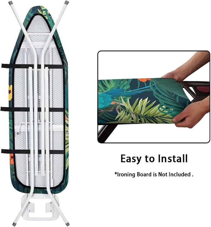 ZCFYGDX Ironing Board Cover Easy Install with Elastic Edge 3 Bottom Nylon Buckle Straps Breathable Ironing Decor Suitable for Wide Ironing Board House Decor Parrot Palm Leaf Print Size-M