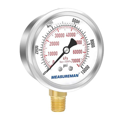 MEASUREMAN 2-1/2" Dial Size, Glycerin Filled Pressure Gauge, 0-10000psi/kpa - Image 2
