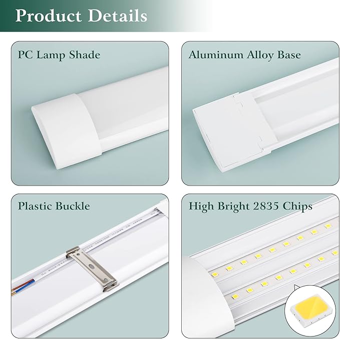 colmeguna 2 Packs 4FT LED Batten Light, Ultra-Thin Slim Ceiling Surface Mounted Light, 40W, 4000K, IP20, LED Ceiling Lamp for Garage, Shop, Hallway, Office, Market
