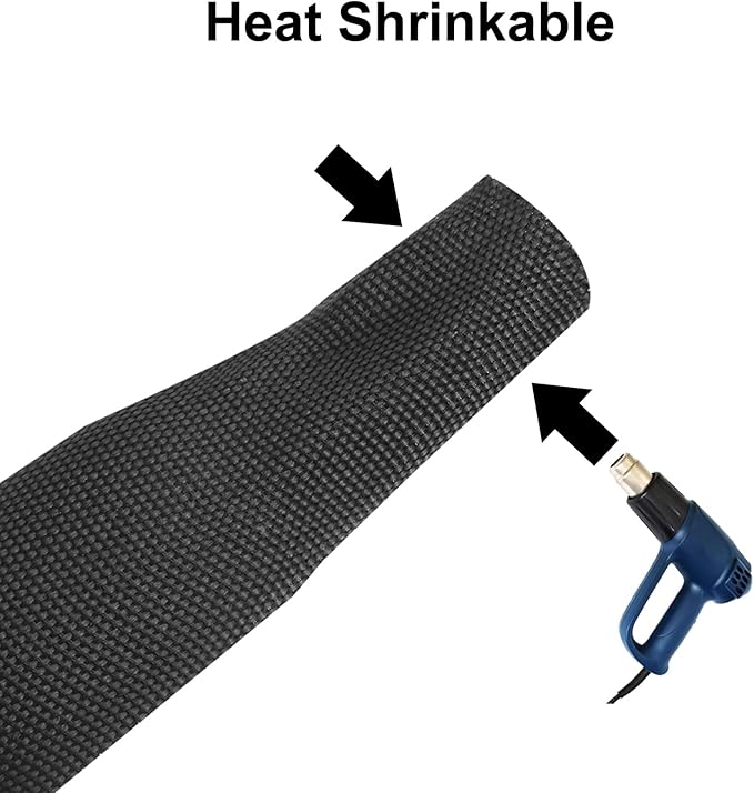 MECCANIXITY Braided Cable Sleeves Heat Shrinkable Fabric Sleeving, 1 3/8" 10ft Black 2:1 Ratio Heat Shrinkable Cord Protector for Harness Cable, Network Cable Protection, Cable Management