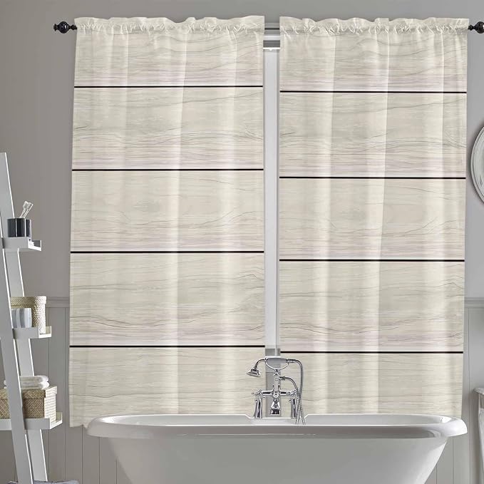 Vintage Country Wooden Board Window Valance Curtains, Gradient Wood Grain Line by IDOWMAT