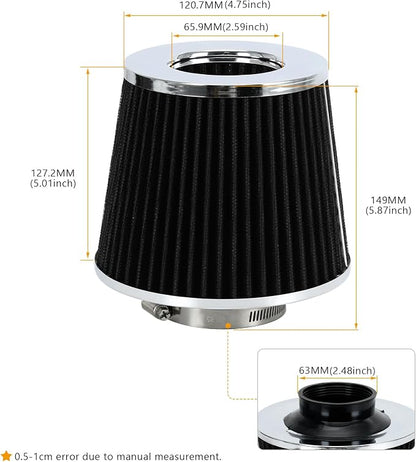PTNHZ Universal Balck 2.5" 63mm High Flow Cold Air Intake Cone Air Filter Power - Image 4