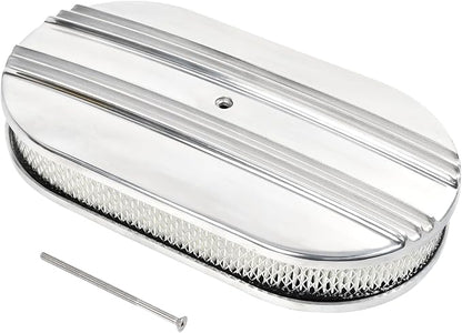 15" Polished Aluminum Air Cleaner Assembly Kit Alloy Oval Partial Half Finned by TBAPFS